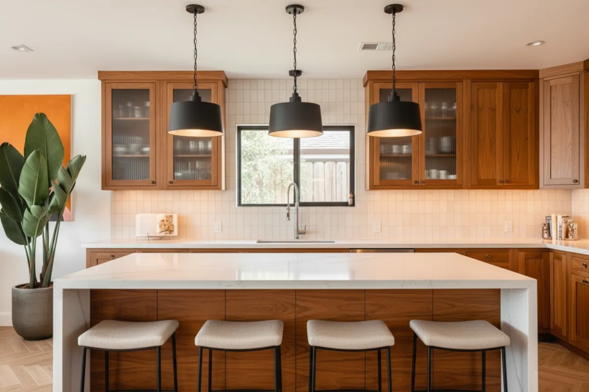 The same kitchen rendered at Signature finish level